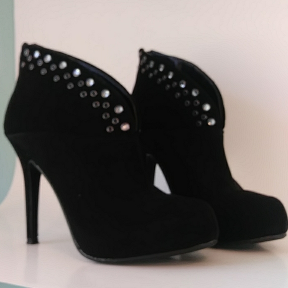 Madeline Girl Black Suede Booties with Rhinestones - Picture 3 of 8